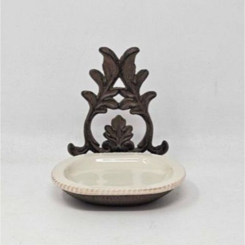The GG Collection Acanthus Grazia Cream Ceramic Spoon Rest With Metal Holder